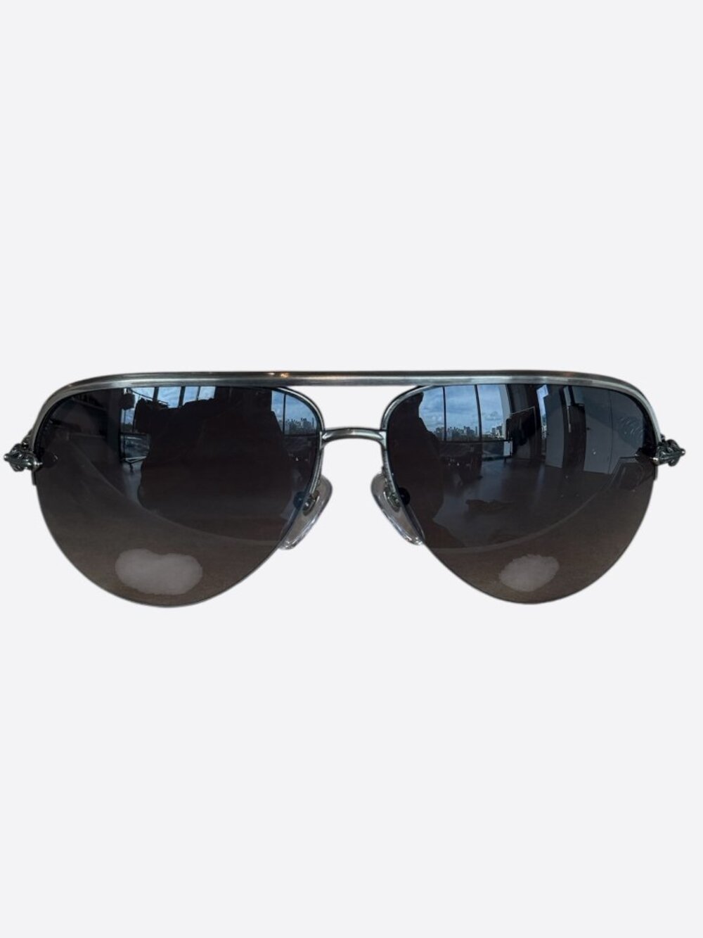 Chrome Hearts Grey Leather & Silver Balls Sunglasses